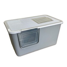 一體側開貓砂盆 灰色款 一體成形 減少貓砂帶出 貓砂盆 貓廁所 寵物用品, 岩灰(含上蓋), 1個