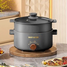 자동 전기냄비 대용량 분리형 캠핑 샤브샤브 전골냄비, (찜기포함) 2.6L (1-3인용)