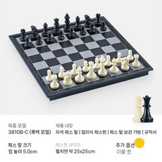 체스 자석 말 접이식 휴대용 보드 어린이 초등학교 훈련 대회용 특별 세트 체스세트 체스판, 사이즈M 25x25cm (퀸 추가)