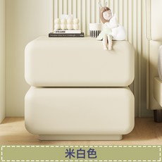 中古風創意可旋轉實木床頭櫃 輕奢臥室收納櫃, G7實木+貓抓皮米白色 可旋轉