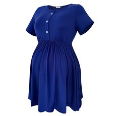 PARNIXS 패션 여성용 임산부 셔츠 반소매 의류 상의 다크 블루 02 M 106210