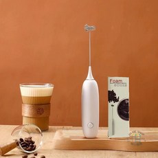 電動打奶泡器 雙頭 USB充電 三段調速, 單頭奶泡電池款，白色