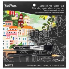 Brea Reese: 스크래치 아트 페이퍼 패드 - 즐거운 풍경 - 6가지 디자인 메탈릭 가이드 아트 듀얼 팁 스타일러스 및 브러시 12가지 쉬운 프레임 8x8페이지 성, Brea Reese: 스크래치 아트 페이퍼 패드 - 즐