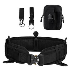 戶外多功能戰術腰封套裝尼龍蛇加厚腰帶，模組化全套腰封，耐磨耐用，戶外運動適用, 黑色腰封+腰帶+包+鷹嘴鉤+水瓶扣, 1個