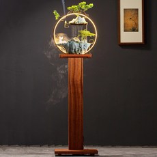 創意中式循環陶瓷流水器噴泉招財客廳辦公室桌面生財擺件開業禮品, 落地款40圈(雨簾)一路發財