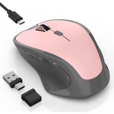 블루투스 무선 마우스 2.4G 인체공학 충전식 컴퓨터 맥북 에어 아이패드 프로 PC용 지글러 모드 3단계 DPI 및 앞으로뒤로 버튼이 있는 노트북 사무실가정학교용 빨강, Bluetooth Wireless Mouse (Pink