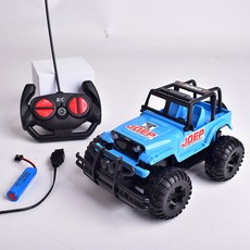 DIU 遙控越野車 燈光模型四通遙控車男孩玩具, 1個, 【充電版】遙控越野車-藍色(英文開窗盒):如圖