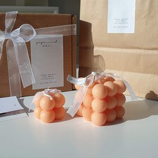 pepe mood 方塊+迷你方塊蠟燭 珊瑚色 2種禮盒組 含購物袋, 珊瑚(花園甜豌豆香)