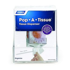 Camco PopATissue 티슈 박스 홀더 벽과 캐비닛에 장착 디스펜싱 위쪽 또 아래쪽 보관 RV 트레일, Camco PopATissue 티슈 박스 홀더 벽과 캐