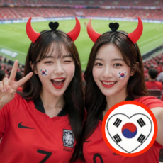 비쥬마켓 붉은악마 머리띠 월드컵 축구 응원 악마뿔 + 태극기 스티커 세트 1+1, 2개, 붉은악마_머리띠 + 태극기 스티커