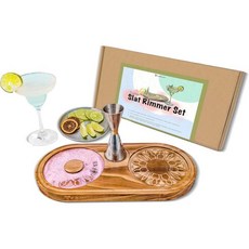마가리타 소금 리머 세트 - 소금 설탕 라임용 목재 및 스테인리스 스틸 3-in-1 칵테일 유리 리머 - 최대 5.1인치 안경 착용 가능 - 칵테일용 마가리타 키트 완성 1팩, 1pack