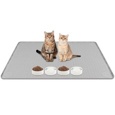 Lanstics 고양이 사료 매트 101.6 x 71.1cm(40 x 28인치) 대형 실리콘 매트 고양이 먹이 매트 가장자리가 올라온 미끄럼 방지 반려동물 사료 매트 음식