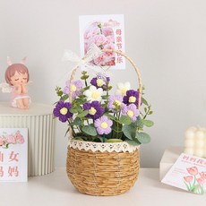 針織向日葵編織毛線花束花籃 畢業送老師生日女朋友, 1個, 紫色系泡芙花籃