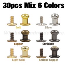 재봉 미싱 20 세트 금속 합금 라운드 헤드 리벳 스파이크 스크류 스터드 DIY 공예 가죽 벨트 시계 밴드 장식 네일 버클, [00] 30pcs Mix 6 Colors