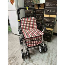 富士康 FZK-238 鋁合金散步車 - 可收合四輪車 菜籃車 助步車/助行車 和樂輔具, 紅灰格紋, 1個