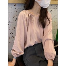 女士泡泡袖襯衫 寬鬆長袖上衣