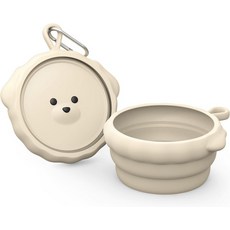 여행용 루나베어 프리 반려견 그릇 BPA 산책 캠핑 안전 휴대용 실리콘 음식물그릇 식기세척기 물그릇 여행 카라비너 사용 접이식 고양이용 반려동물용, Ivory