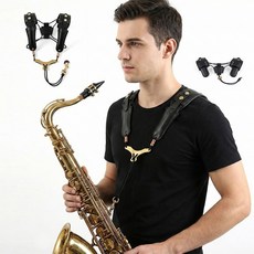 테일스타 색소폰 가죽 스트랩 목걸이 어깨걸이 고급 가죽 길이조절 넥스트랩, 블랙 + 골드, 1개