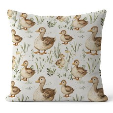 FGFK 농가 말라드 오리 베개 커버 18x18 보육 장식 베이지 깅엄 농장 동물 장식, Color-11