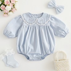 嬰兒哈衣2026新款女寶寶長袖連體衣甜美可愛蝴蝶結娃娃領包屁衣潮