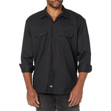 13451939 작업복 상의 L 사이즈 택배 현장 공사 Dickies 남성용 대형 긴소매 워크 셔츠 US, 블랙