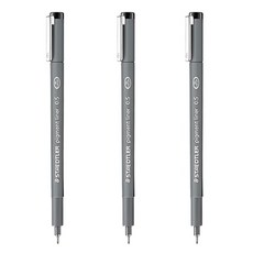 스테들러 피그먼트 라이너 308 잉크펜/드로잉, 0.5-검정, 3개입