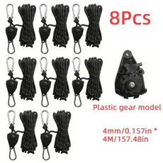 4mm * 4m 캠핑 텐트 타이 다운 로프 조임기 고정 풀리 래칫 행거 천막 로프 후크 캐노피 버클 로프 조임 도, 01 Plastic 8Pcs