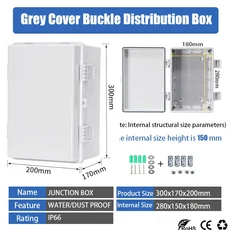 야외용 IP66 ABS PC 힌지형 플라스틱 회색/투명 커버 하우징 방수 전원 전기 접속함 박스 분전함, 01 Grey cover, 05 300x200x170mm