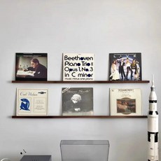 壁掛CD架 黑膠唱片架 展示架 唱片收納架, 黑衚桃色,長60*6*6