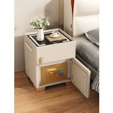 사이드 협탁 침실 인테리어 테이블 침대옆 서랍 무선충전 조명 가구 수납, 40x40x50cm, 암석 모델 - 연그레이 세이프 제외