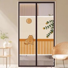 台灣公司現貨 超靜音磁吸金剛紗防蚊門簾 - 魔術貼側開空調門簾, 【中開】金剛網｜胖貓爬牆90*210