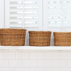 天然籐編藤籃天然圓形 3 件套 (F409), 單一顏色, 1套