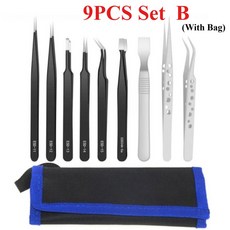 10/9Pcs 핀셋 세트 전자 휴대 전화 정전기 대 스틸 수리 방지 한 핸드 정밀 도구 스테인레스 툴에, 1 5MM 9PCS Set B