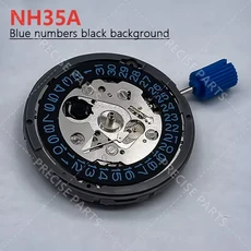 NH35 무브먼트 고정밀 기계식 자동 시계 검정색 배경에 파란색 손목 남성용, 01 Date at 3