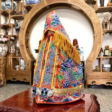 精美平繡加蔥龍袍神衣 含奉帽, 橘色,8寸長, 1個