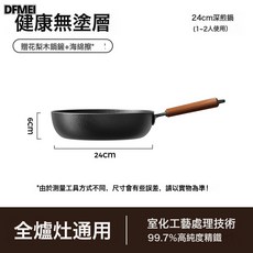 DFMEI 家用無塗層鐵鍋平底煎炒鍋牛排煎鍋爐竈通用, 1個, 24*6煎鍋+花梨木鍋鏟+海綿擦*2, 如圖