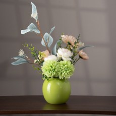 UNMY 인테리어 장식용 조화 세트 도자기 화병 포함 인조꽃 장식 소품, 1개, 그린