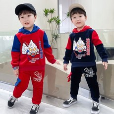 Wendy 奧特曼衣服秋冬裝男童金絲絨套裝帥氣刷毛加厚小男孩秋冬季兩件套