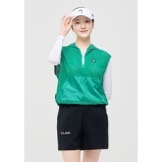 챌린저 여성 에센셜 메쉬 우븐 믹스 하프집업 후드 베스트 그린