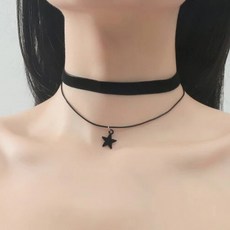 유니크 별 포인트 블랙 벨벳 초커 목걸이