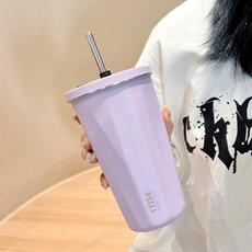 TYESO 漸層運動水壺 附金屬吸管 304不鏽鋼 隨行杯, 薰衣紫, 1個, 600ml