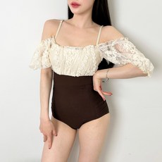 cammello 레이스 앤 카라멜 상하배색 끈 모노키니