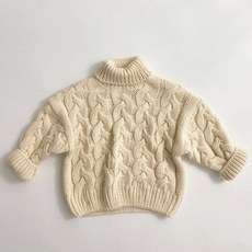 Do Brother Gomiup 兒童領偏光衛衣保暖簡約素色麻花長袖針織秋冬女童男童中大童