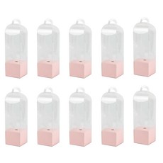 올리브파티 투명 PVC 손잡이 플라워 꽃다발 케이스 꽃포장 상자, 10개, 핑크