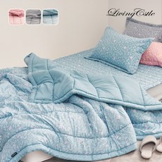 국산 간절기 스케치 알러지케어 마이크로 차렵이불 리빙캐슬, 차렵이불+패드+베개커버, 블루