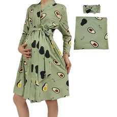 SUFEINI 스와들 세트 어울리는 엄마 가운 임산부 가운 간호 병원 배달 노동 가운 임산부 라운지웨어 C06 로브+포대기 스몰 153425