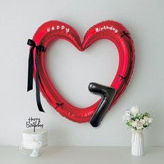 연지마켓 생일 하트프레임풍선 블랙 숫자 생일파티 용품 세트 (자유레터링), 1세트, 레드하트 숫자 7