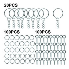220개 세트 열쇠고리 제작 용품 클립 점프 아이핀 액세서리 재료 키트 공예 수제 DIY 보석, Rhodium