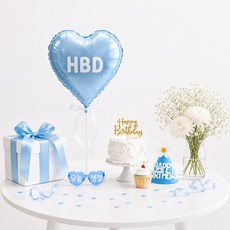 이벤트홀릭 HBD 하트풍선 생일파티용품 생일상 소품 세트, 1개, 5.블루하트 세트