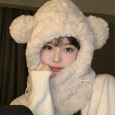 캐쉬몰 후리스 곰돌이 방한 넥워머 바라클라바, 아이보리, 1개